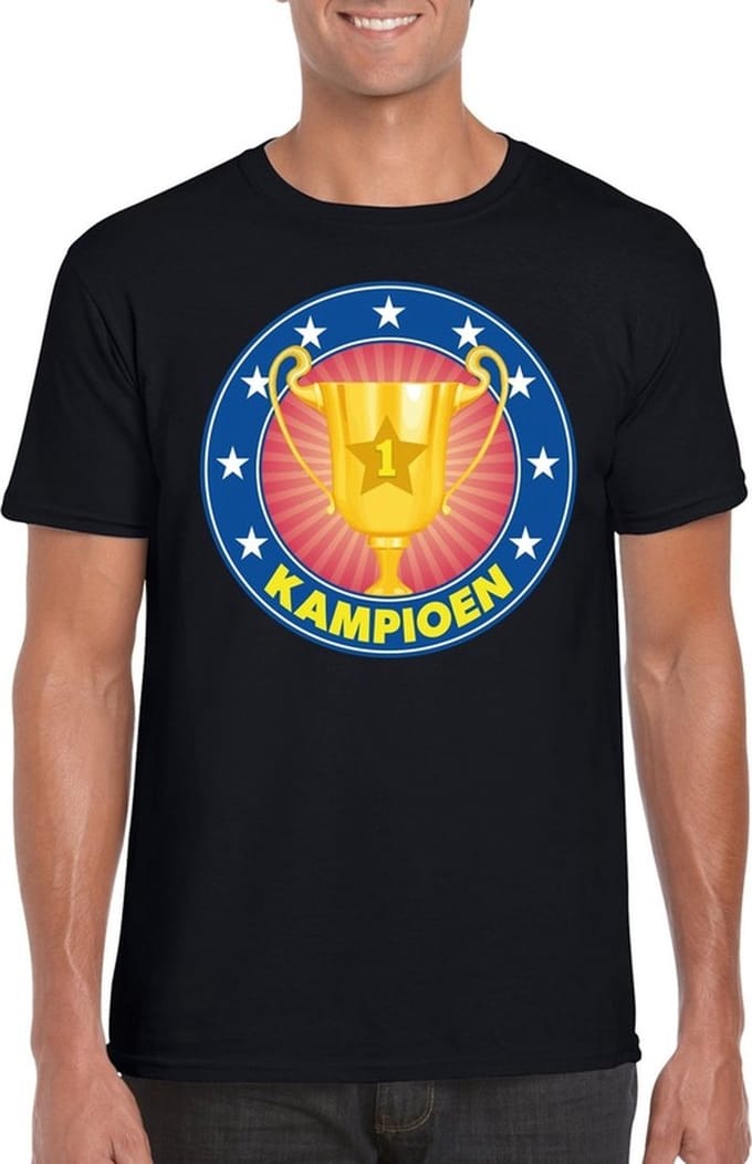 Zwart kampioen t-shirt voor heren S