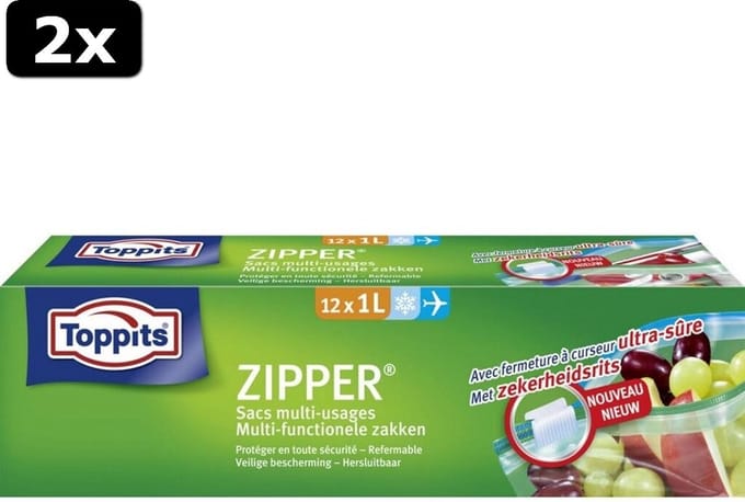 2x Toppits Zipper Multi-Functionele Zakken 1L 12 Stuks