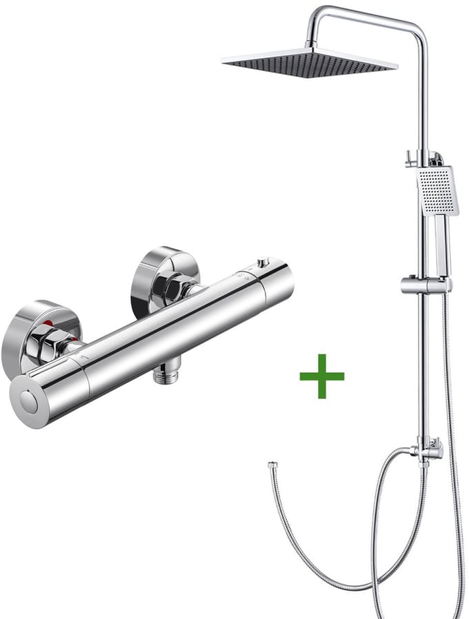 DERW Max Doucheset met thermostaatkraan - Regendouche Ø 25,4 cm - Handdouche Ø 8.5 cm - Chroom