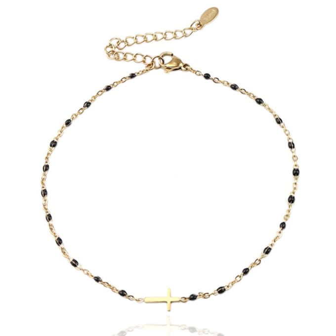 Enkelband Goud & Emaille - Cross Black