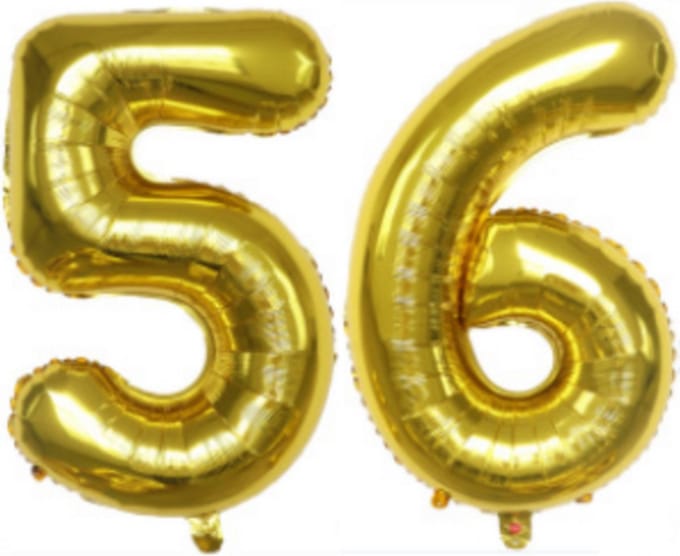 Cijferballon XL 56 - Goud - Feestversiering - 81 cm