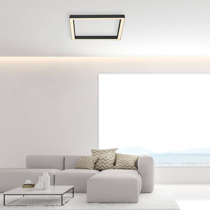 LED plafondlamp PURE Lines, 55x55 cm, antraciet, CCT, afstandsbediening