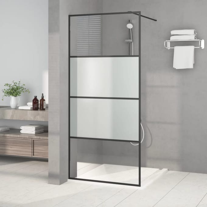 vidaXL - Inloopdouchewand - 90x195 - cm - halfmat - ESG-glas - zwart