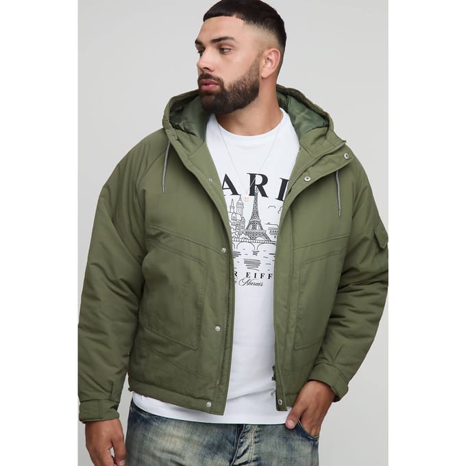 Plus Regular Fit parka met naaddetails en capuchon | Khaki | Size 2XL