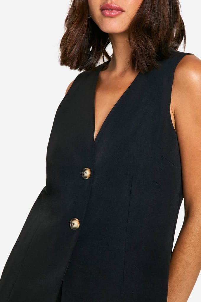 boohoo Dames Longline Mock Horn Button Waistcoat | Black | Maat: 6