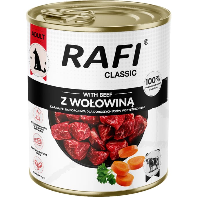 24x800g voordeelverpakking Rafi Dog Classic Beef nat hondenvoer