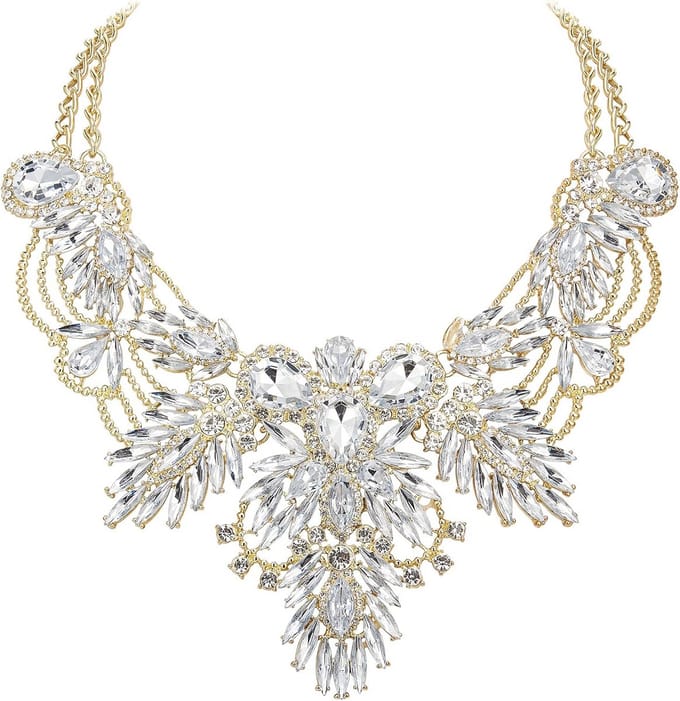 Chunky Statement Kraagketting Dames | Vintage Strass Kristal Halsieraad Zilvertint