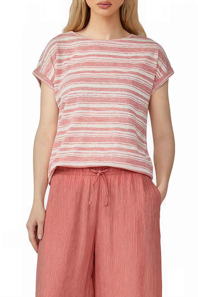 Gestreept T-shirt van gemêleerd garen dames QS