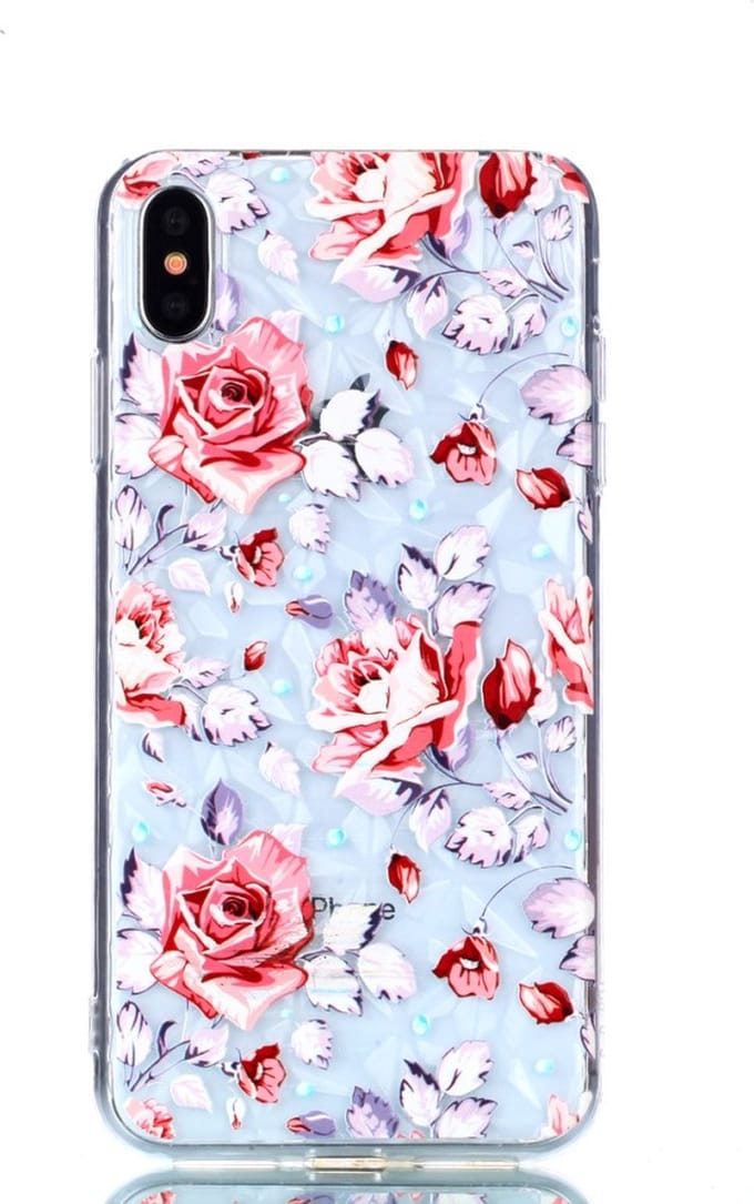 Peachy Diamant hoesje TPU geschikt voor iPhone XS Max Case - Rozen