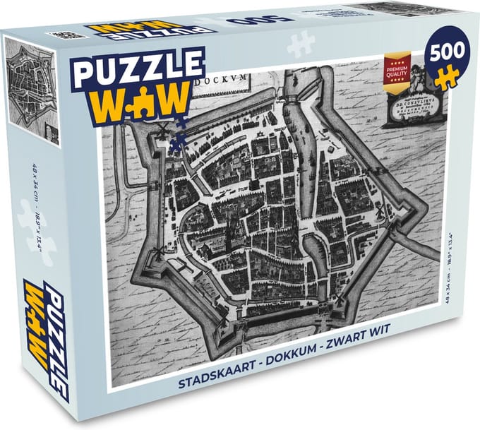 Puzzel Stadskaart - Dokkum - Zwart Wit - Legpuzzel - Puzzel 500 stukjes - Plattegrond