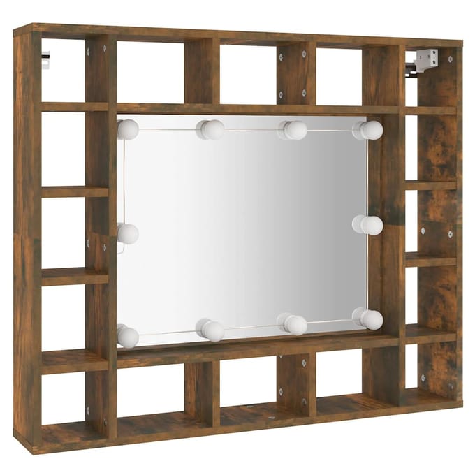 vidaXL - Spiegelkast - met - LED-verlichting - 91x15x76,5 - cm - gerookt - eiken
