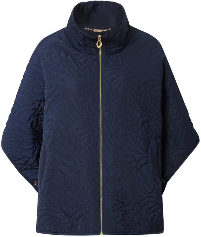 Ulla Popken - Dames - Gewatteerde poncho oversized fluwelen biesjes - Donkermarine - Maat 3+