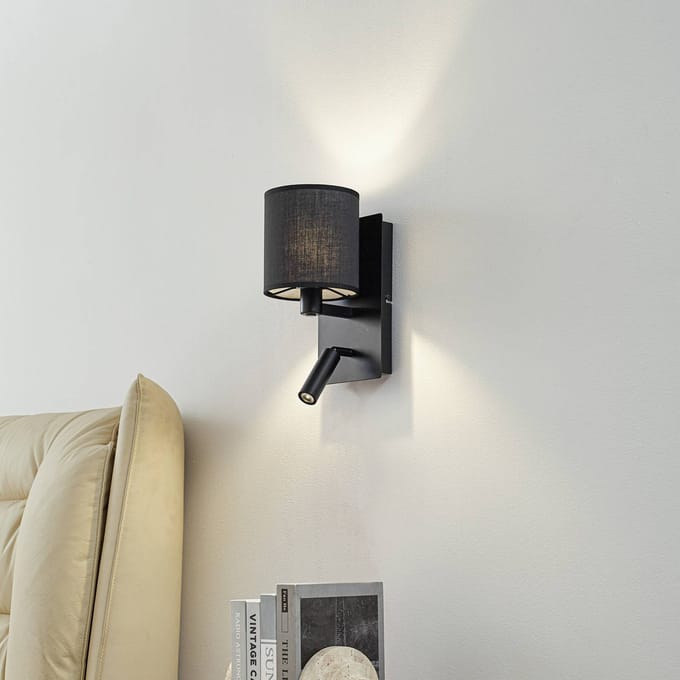 Lindby - Wandlamp - 2lichts - Textiel, ijzer - H: 30.8 cm - E14 - zwart