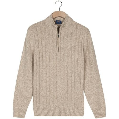Baileys Trui Vertical Texture Half Zip Front Drop Needle Knit Kitt / male