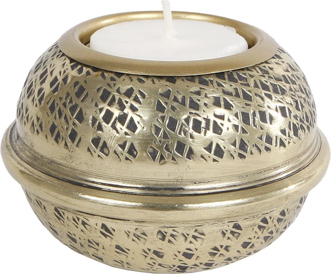 Theelichth "Duo" S goud metaal 8x8x6cm