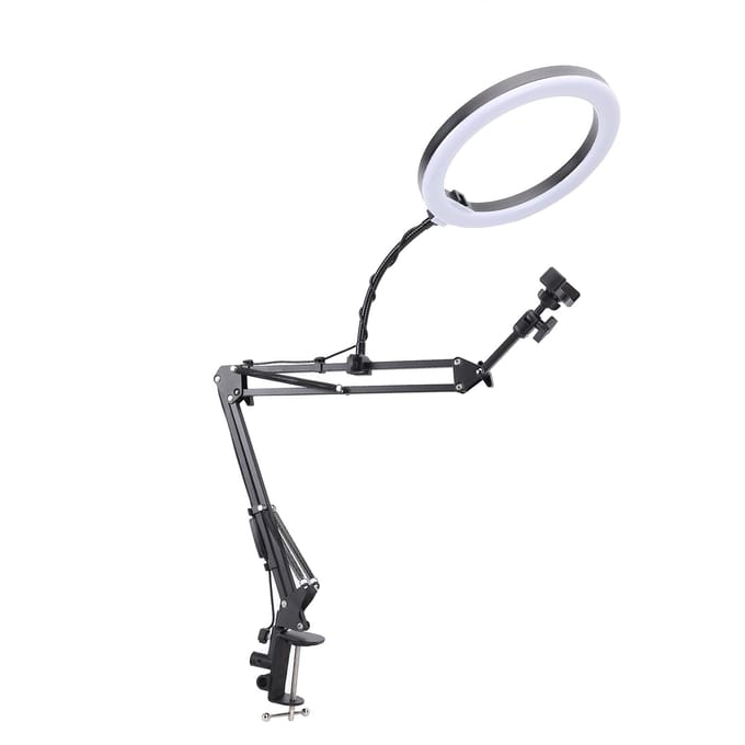 Overhead Ringlamp met Telefoonclip Verstelbare Desktop Ringlamp voor Schoonheid Make-up Nagelkunst Live white