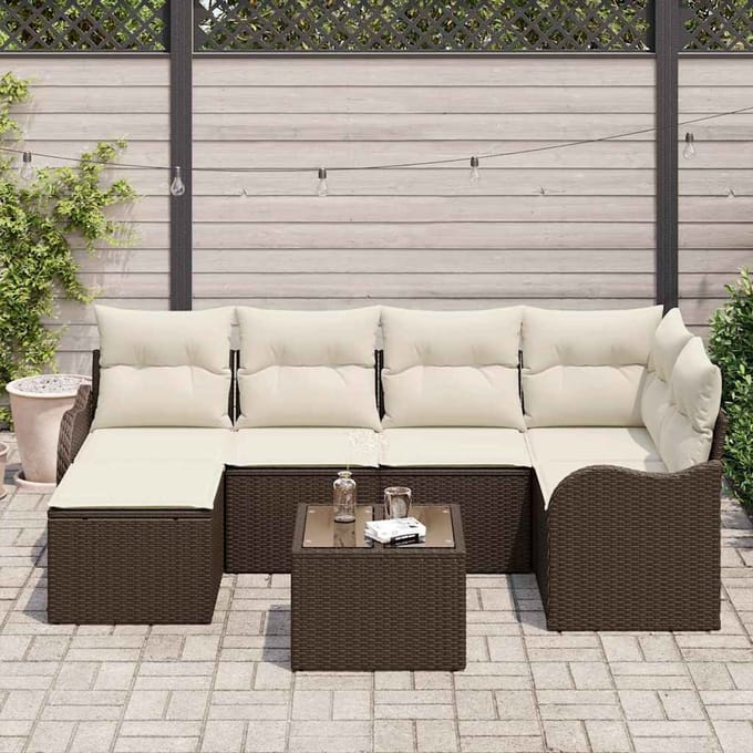 vidaXL - Tuinbank - Set - 7 - st - Bruin - en - wit - poly - rattan