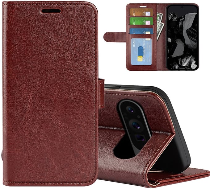 MobyDefend Hoesje - Geschikt voor Google Pixel 9 Pro XL - Wallet Book Case (Sluiting Achterkant) - Bruin