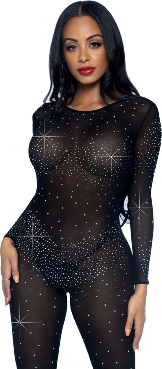 Strakke Jumpsuit Dames Leg Avenue Sheer Rhinestone