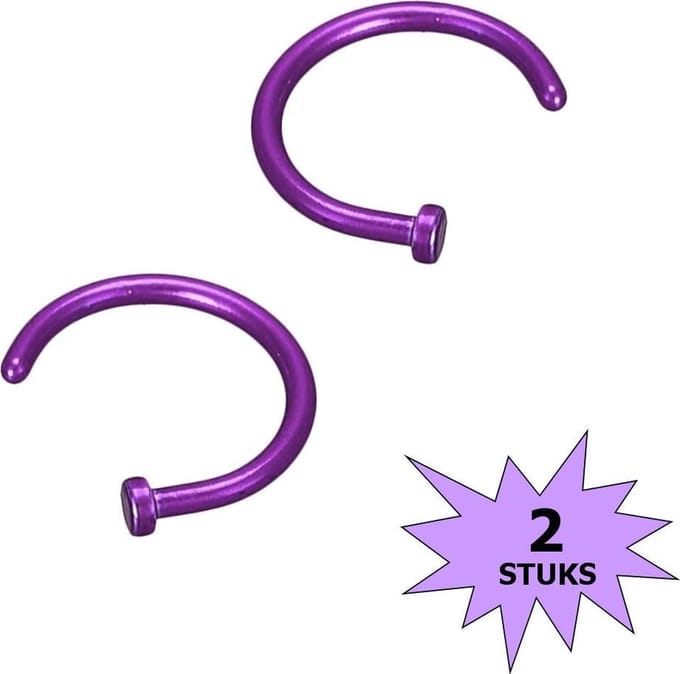 Fako Bijoux® - Neuspiercing - Open Ring - 10mm - Paars - 2 Stuks