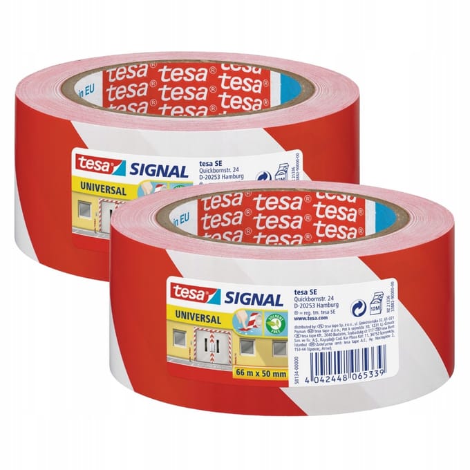 Tesa Signaaltape Wit-Rood 66m x 50mm - 2 st