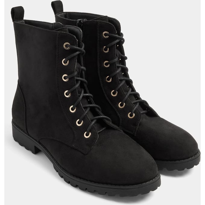 Yours Zwarte Veterboots Van Imitatiesuède In Brede Epasvormsize 37E