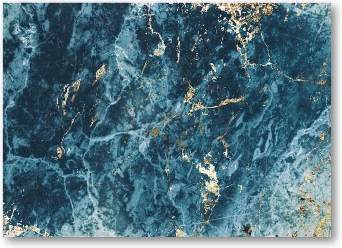 Blauw en Goud - Marmer patroon - 70x50 Canvas Liggend - Minimalist