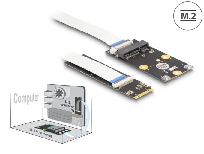 Converter M.2 Key B+M male to 1 x Mini PCIe Slot half size / full size with flexible cable