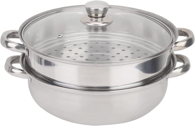 Stoompan Roestvrij Staal - Stoomkoker - Gezond Koken - Dubbellaags - 27 cm - Zilver