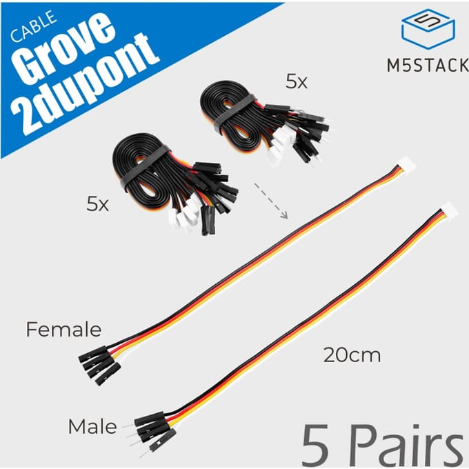 M5Stack officiële Grove2Dupont conversiekabel 20 cm (5 paar)