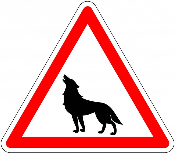 Pas op voor wolven bord, kunststof 200 mm