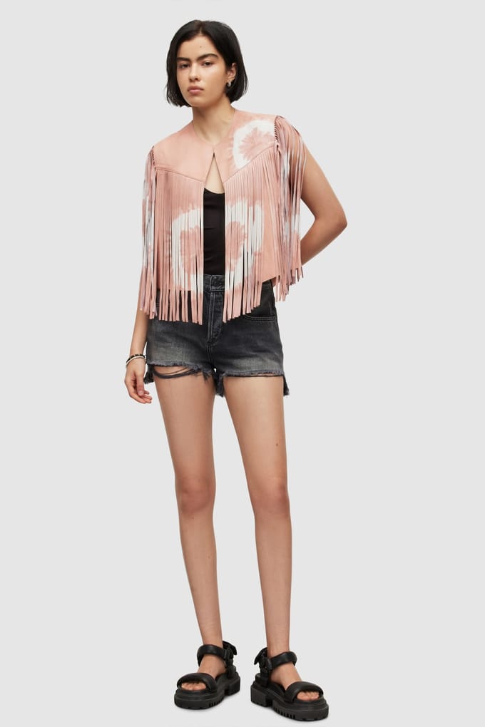 AllSaints Evie Tydy Tassel Gil Dusty Pink Größe: 4 | Gilets Outlet | Damen | Rosa