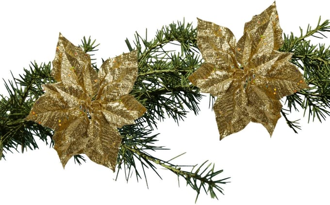 Kerstboomversiering Kerstster - 2x - 23 cm - goud glitter - op clip - ornament - ster