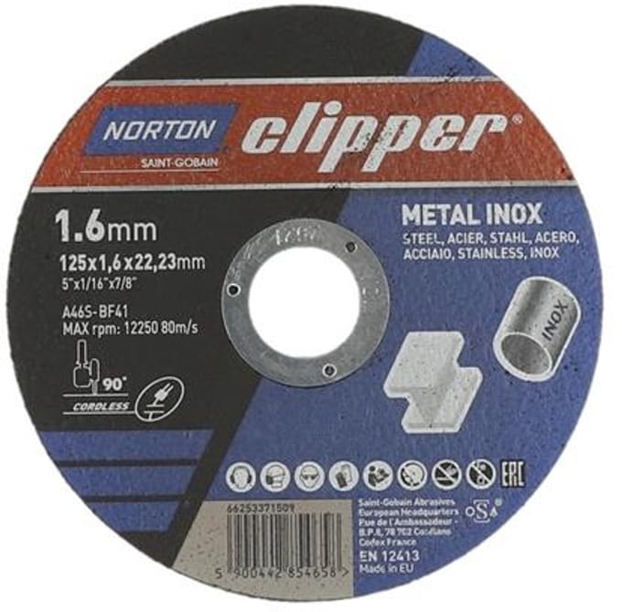 Trennschijf D125x1,6mm type 41 Metaal-Inox boring 22,23mm NORTON CLIPPER