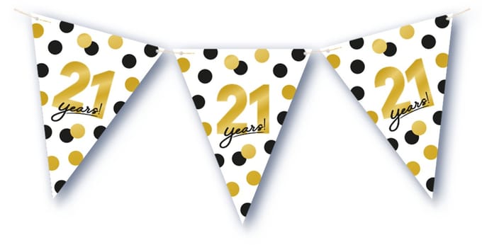 BTH – 21 Jaar Vlaggenlijn – Wit-Zwart-Goud – 6 m Verjaardag Decor – 21 Jaar Celebration Feest Versiering – Slinger