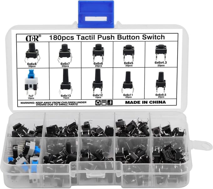 180 stuks micro drukknopschakelaars - 6x6 mm momentane touchknoppen in diverse hoogtes