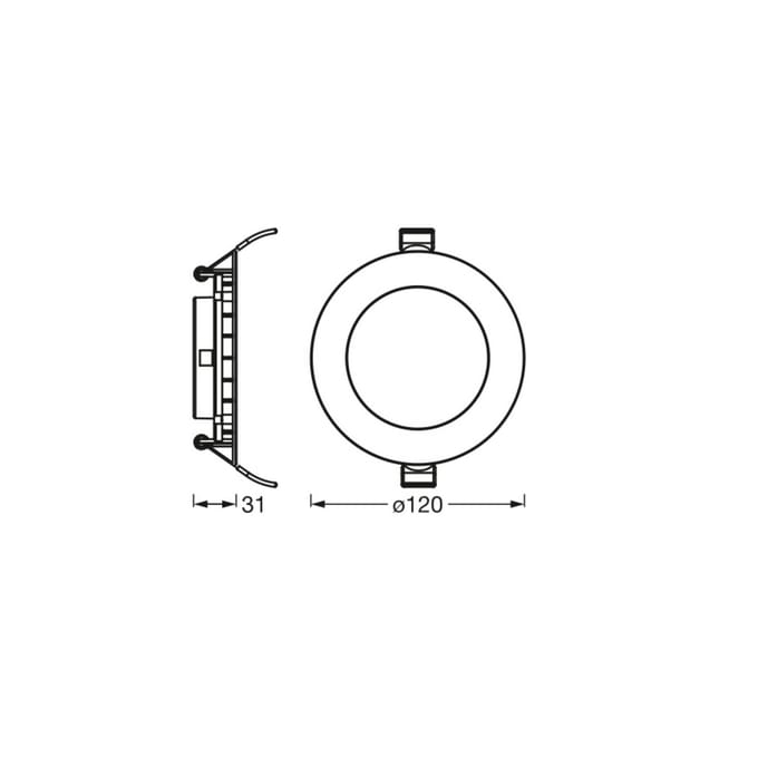 OSRAM Downlight Slim 120mm, LED-inbouwlamp, 8W, 3000K warm wit, 550 lumen, plat ontwerp, IP20, eenvoudige installatie voor woonkamers en gangen