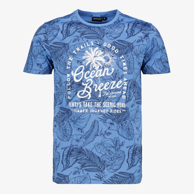 Unsigned heren T-shirt met bladerenprint groen - Maat M