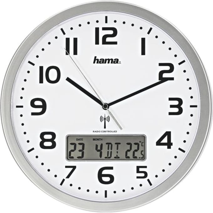 Hama wandklok- Moorea- Datum en temperatuurweergave- Zilver