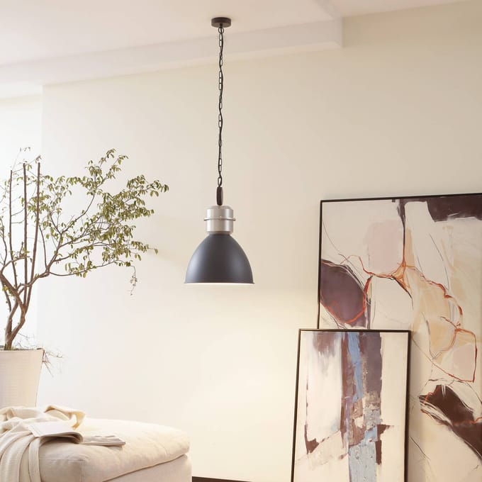 Lucande hanglamp Kaeloria, zwart/zilver, aluminium, Ø 35 cm