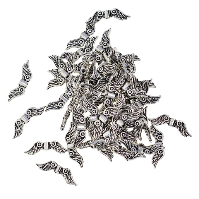 100 perles tibétaines en argent avec ailes d'ange, breloques d'espacement, fabrication de bijoux, 23x7mm 23x7mm gray