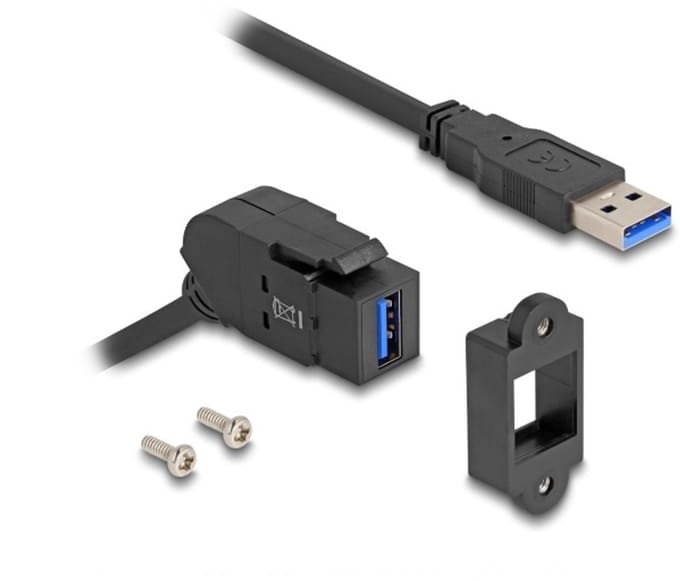 USB-A haaks (45°) Keystone module - USB-A (m) | met inbouwframe | USB3.0 5 Gbps | zwart | 0,30 meter