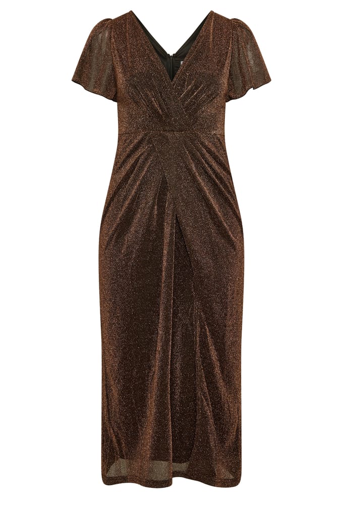 Yours London Gouden Metallic Wikkeljurk Size 48
