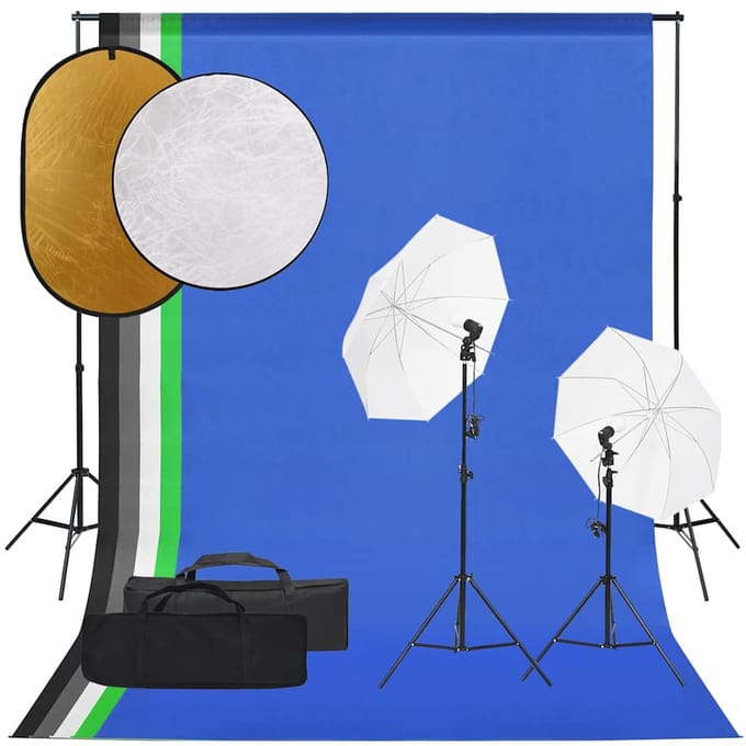 vidaXL - Fotostudioset - met - verlichtingsset, - achtergrond - en - reflector