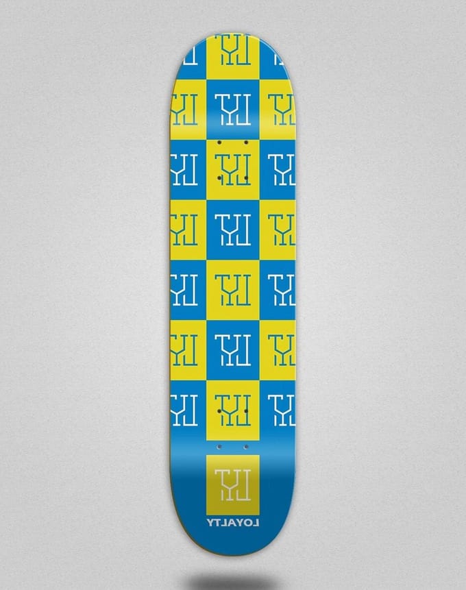 Skateboard Deck - Skate Deck - Skateboarden - Vierkant Patroon - 8.0 inch - Blauw Geel