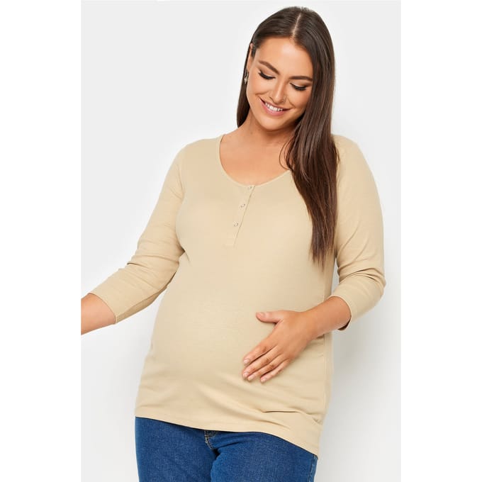 Bump It Up Maternity Geribbelde Top Met Drukknopen In Beige Size 48