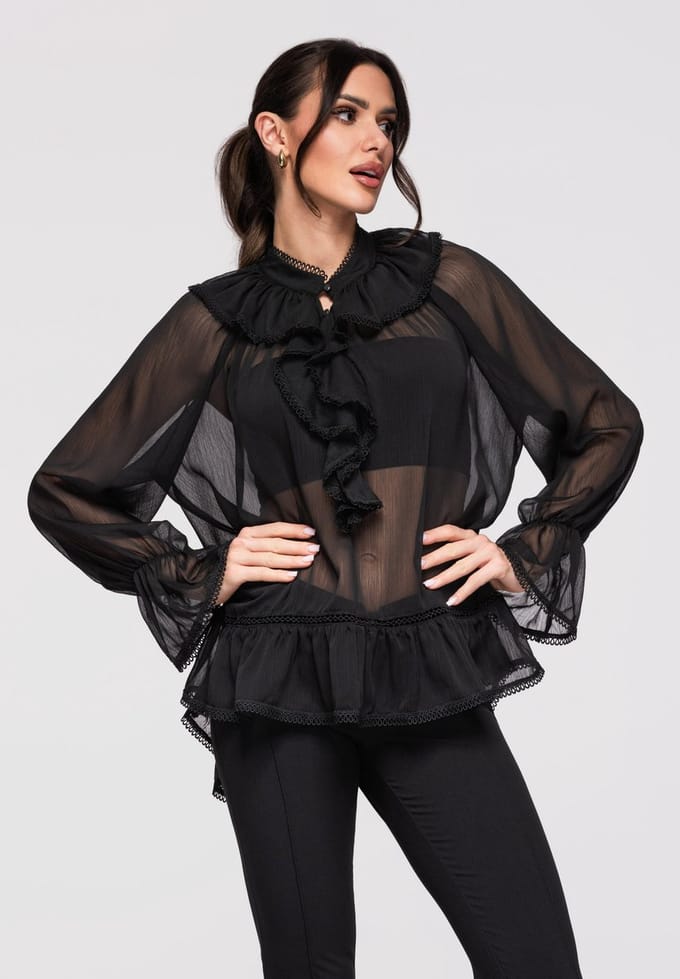 OMBRE - Loose Fit - Lange Mouw - Knopen Zwart ONESIZE