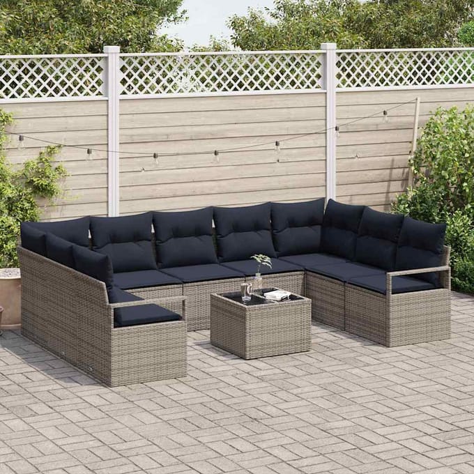 vidaXL Bankstel 10 st Grijs poly rattan