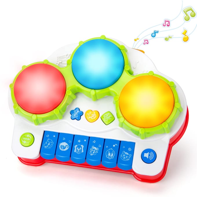 Jouet Clavier Électronique Tambour Trois Faces Pour Enfants Commutable En 4 Modes Convient Aux Tout-Petits Interaction Parent-Enfantpu blue