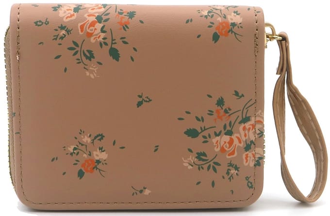 Portemonnee - PU - bloemen - bruin - 11x9x2,5 cm